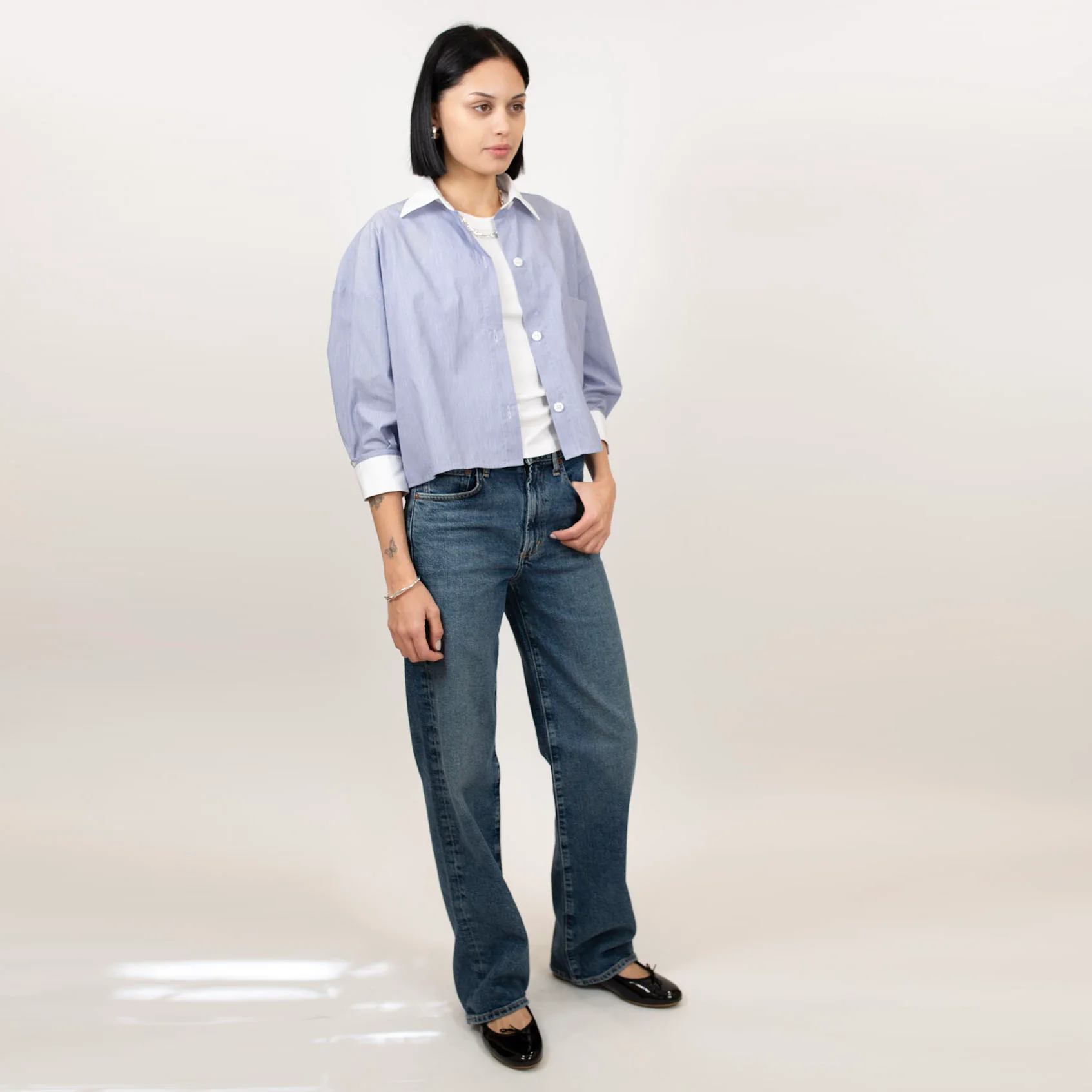 Kat Stripe Collar Crop Shirt - Image 11