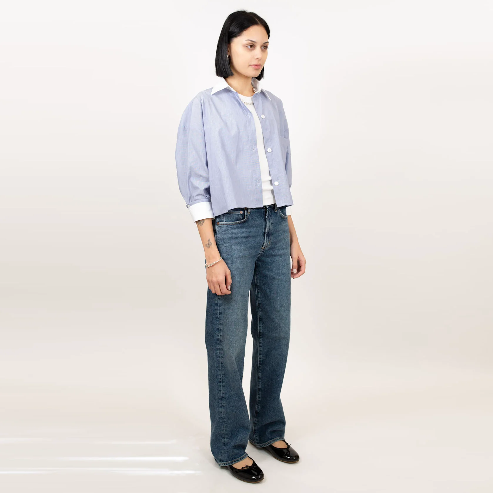 Kat Stripe Collar Crop Shirt - Image 5