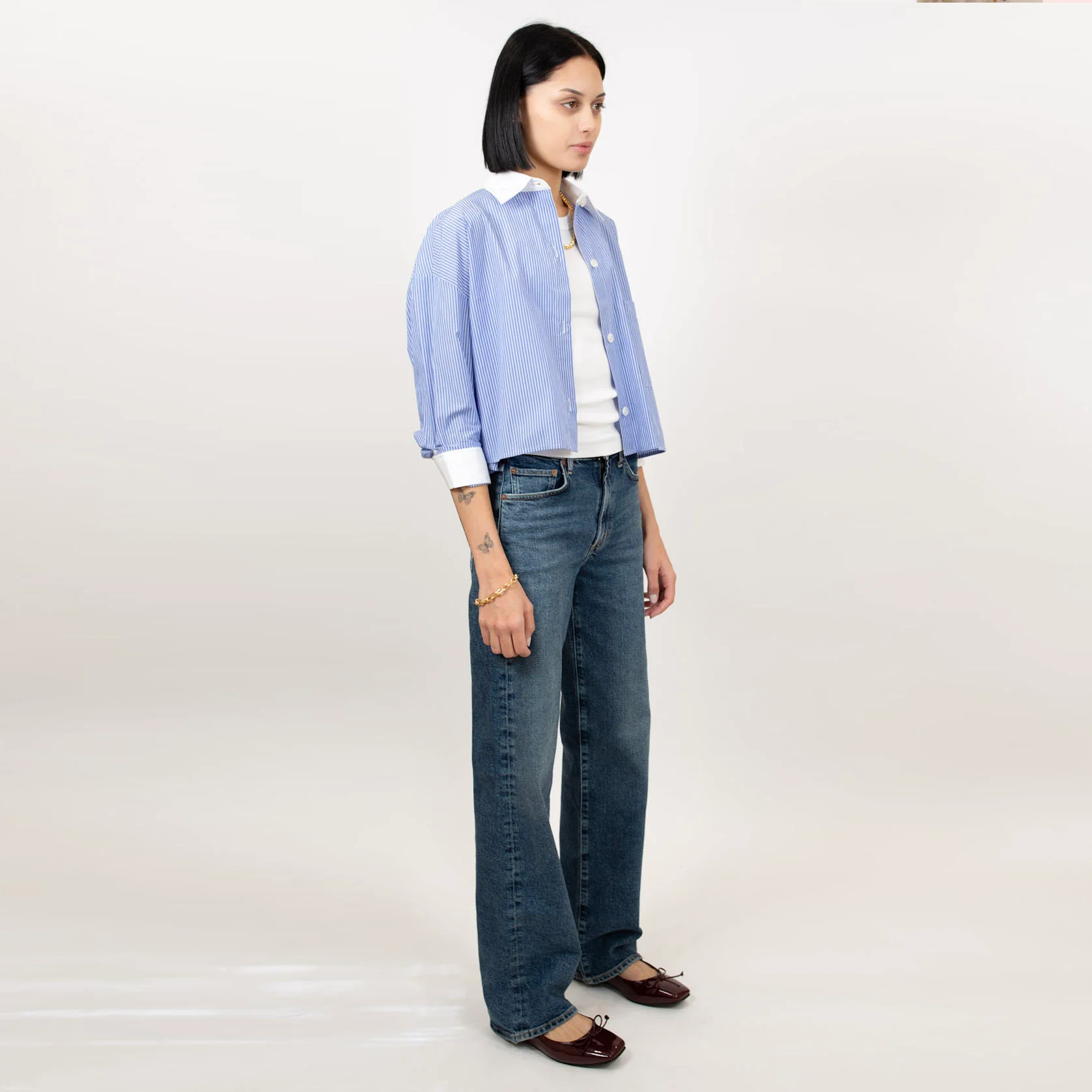 Kat Stripe Collar Crop Shirt - Image 9